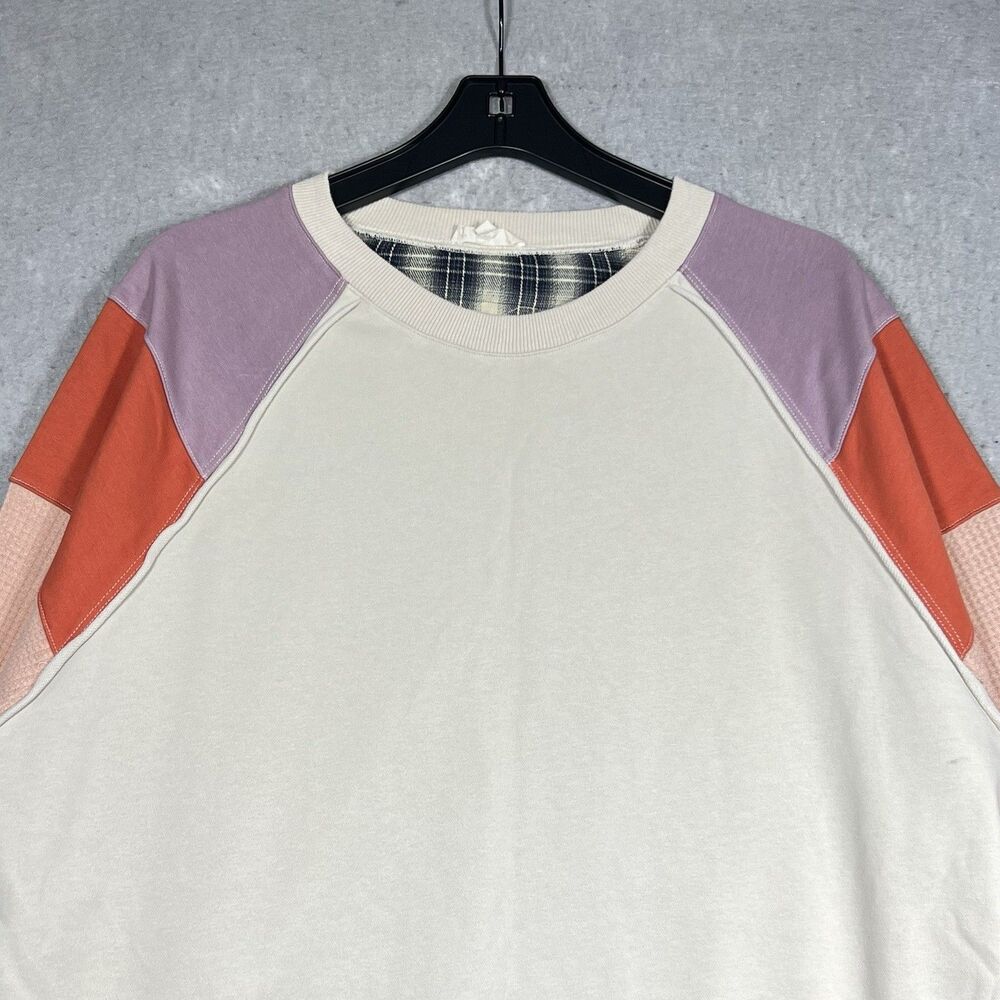 Easel Sweater Patchwork Waffle Knit Sweatshirt Plaid Multicolor Women’s Small - Picture 6 of 13